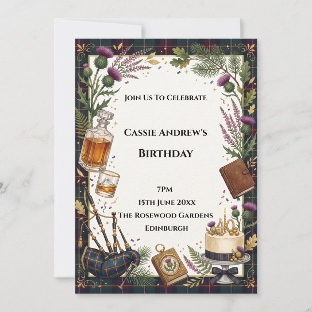 Convites Aniversário de Scottish Whisky com Data Comemorati (Frente)