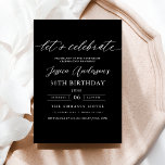 Convites Aniversário de Script Preto Minimalista do Vamos<br><div class="desc">Comemore a fazer 30 anos de estilo com um Convite de Aniversário Dourado e Preto para Script Minimalista! Apresentando sotaques negros e dourados, tipografia elegante da escrita, e um design limpo e moderno, este convite dá o tom para uma celebração sofisticada. Perfeito para qualquer lugar, de salões quentes a encontros...</div>