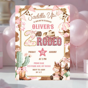 Convites Aniversário de Segunda Rodeio da Cowgirl Rosa Sadd