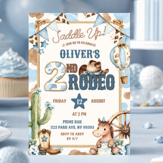 Convites Aniversário de Segundo Rodeio com Sela de Cowboy A