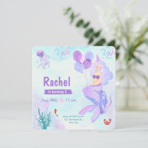 Aniversário de Sereia com Aquarela Rosa e Roxa