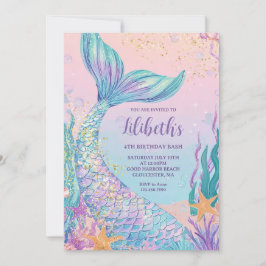 Convites Aniversário de Sereia em Aquarela