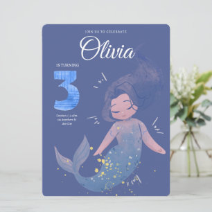Convites Aniversário de Sereia em Aquarela Roxa Fofa