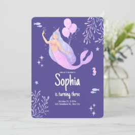 Convites Aniversário de Sereia Rosa Rouxo Pastel