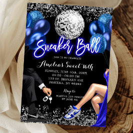Convites Aniversário de Sneaker Ball Azul Real e Prata Disc