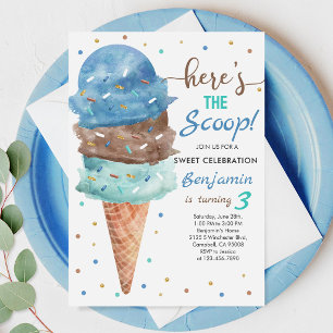 Convites Aniversário de Sorvete: Cone de Hortelã Azul
