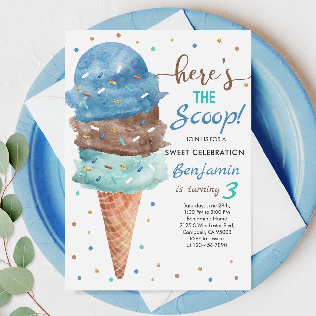 Convites Aniversário de Sorvete: Cone de Hortelã Azul (Criador carregado)
