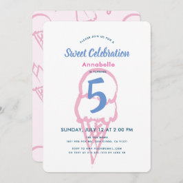 Convites Aniversário de Sorvete Rosa Pintado à Mão