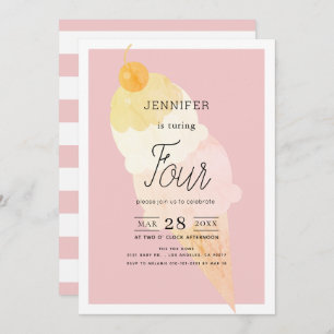 Convites Aniversário de sorvete Rosa Strike Girl