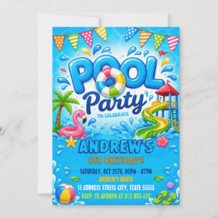 Convites Aniversário de Splash de Verão Pessoal no Tobogã d
