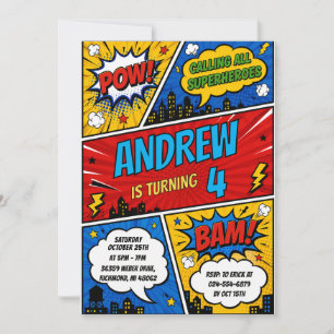 Convites Aniversário de Super-Herói de Quadrinhos Pessoal