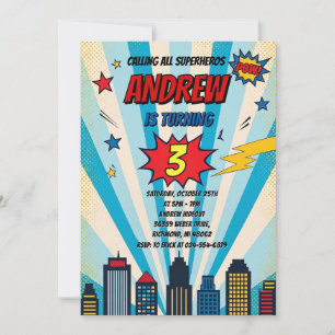 Convites Aniversário de Super-Herói de Quadrinhos Vintage P