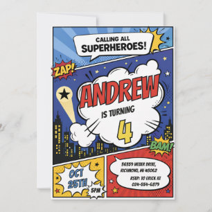 Convites Aniversário de Super-Heróis de Quadrinhos Pessoais