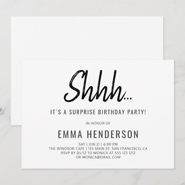 Convites Aniversário de Surpresa Simples Moderno (Frente/Verso)