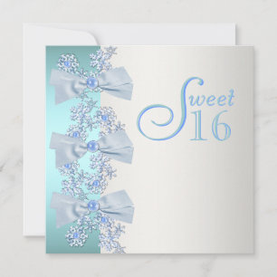 Convites Aniversário de Sweet Sixteen Azul Turquesa Branco 