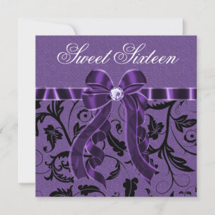 Convites Aniversário de Sweet Sixteen com Glitter Roxo Lava