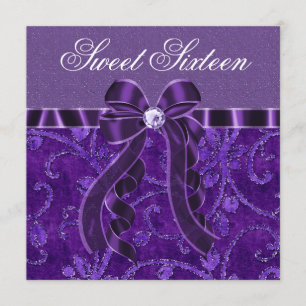 Convites Aniversário de Sweet Sixteen com Glitter Roxo Lava
