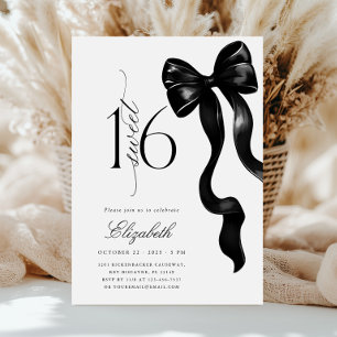 Convites Aniversário de Sweet Sixteen com Laço Preto