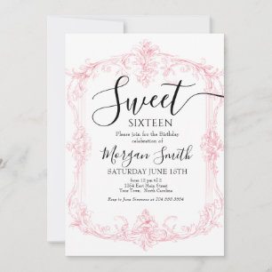 Convites Aniversário de Sweet Sixteen com Moldura Ornamenta