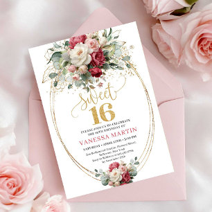 Convites Aniversário de Sweet Sixteen com vegetação branca
