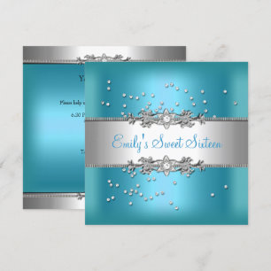 Convites Aniversário de Sweet Sixteen Teal Azul Diamantes P