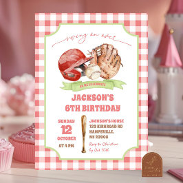 Convites Aniversário de Swing de Beisebol Preppy Vermelho