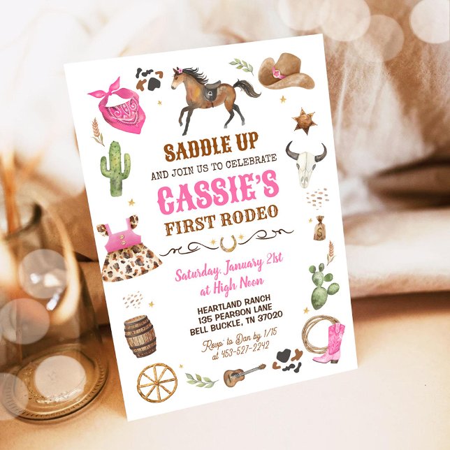 Convites Aniversário de Tema Cowboy 1º Rodeio Rosa Oeste Se (Criador carregado)