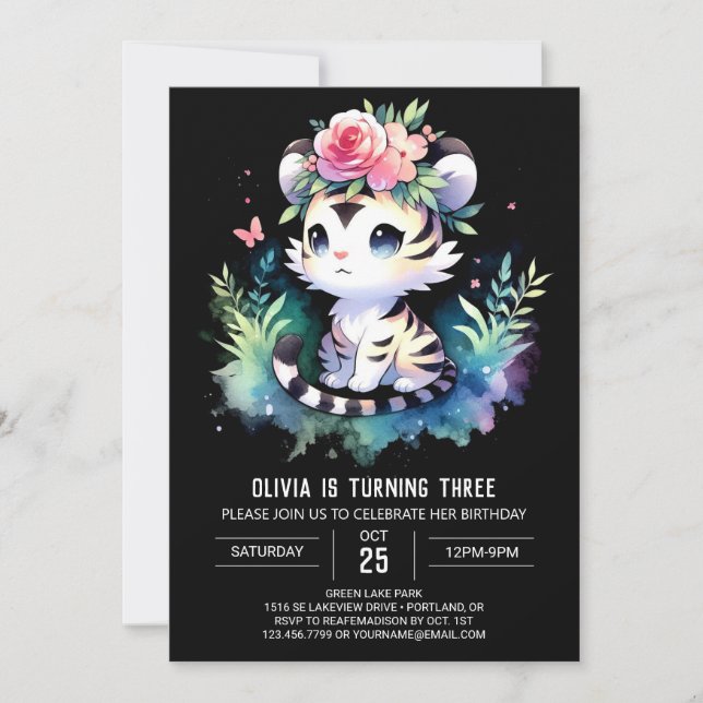 Convites Aniversário de Tigre Encantado Simples (Frente)