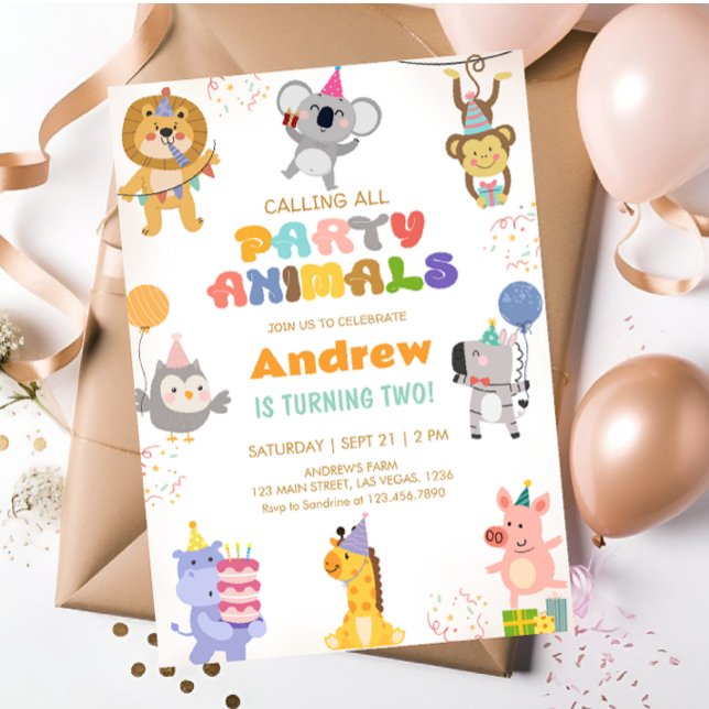 Convites Aniversário de Todos os Animais de Festa (Criador carregado)