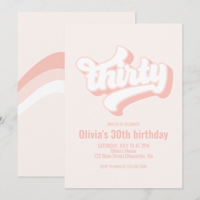 Convites Aniversário de Trinta Retro rosa (Frente/Verso)