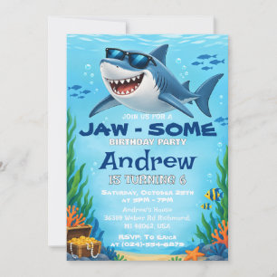 Convites Aniversário de Tubarão Incrível Personalizado