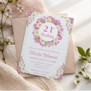 Convites Aniversário de Tulipas e Narcisos em Aquarela