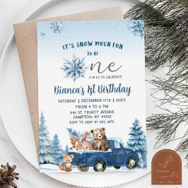 Convites Aniversário de Um Ano Animais Árticos Neve de Inve