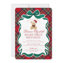 Aniversário de Um Ano Beary Xadrez Tartã Vermelha
