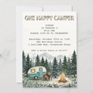 Convites Aniversário de um ano com tema de acampamento vint