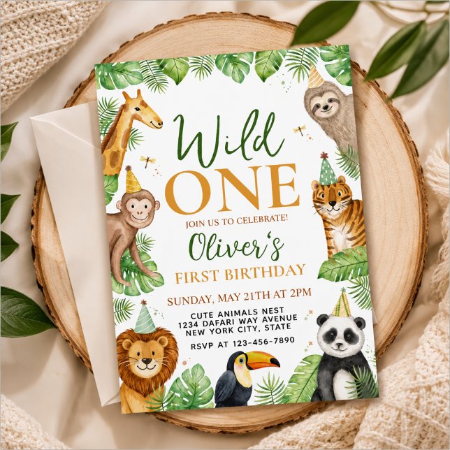 Convites Aniversário de um ano com tema Safari (Criador carregado)