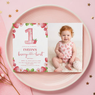 Convites Aniversário de um ano da Berry com aquarela de fru
