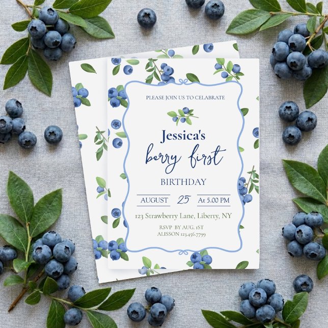Convites Aniversário de um ano da Blueberry (Criador carregado)
