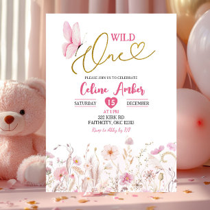 Convites Aniversário de um ano da Borboleta Flor Silvestre 