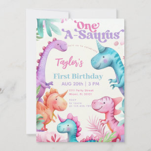 Convites Aniversário de Um Ano da Menina Dinossauro Roxo On