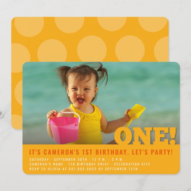 Convites Aniversário de um ano da menina ou menino bebê div (Frente/Verso)