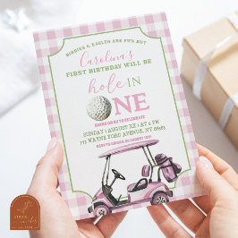 Convites Aniversário de Um Ano da Menina Rosa Preppy de Gol
