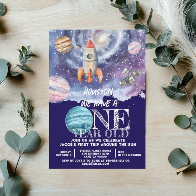 Convites Aniversário de Um Ano de Astronauta no Espaço Exte (Criador carregado)
