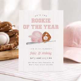 Convites Aniversário de Um Ano de Beisebol Iniciante Rosa