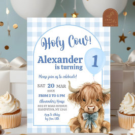 Convites Aniversário de Um Ano do Caubói Azul Gingham Prépp