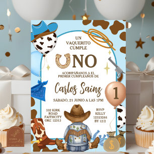Convites Aniversário de um ano do menino cowboy azul espanh
