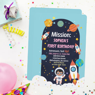 Convites Aniversário de Um Ano do Menino Espaço Exterior As