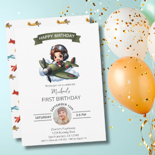 Convites Aniversário de um ano do menino piloto avião vinta