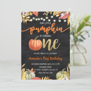 Convites Aniversário de Um Ano do Pumpkin Gold Fall Chalkbo