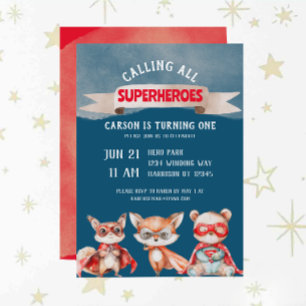 Convites Aniversário de um ano do Super-Herói de Desenho An